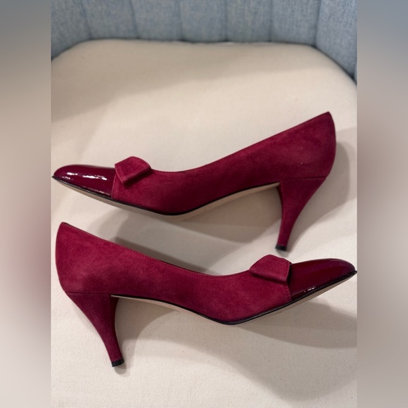 ❌SOLD❌PREVATA Shoes High Heel Suede Patent Leather 🎀 Bow Red Shoes Size 7.5 B - Picture 7 of 10